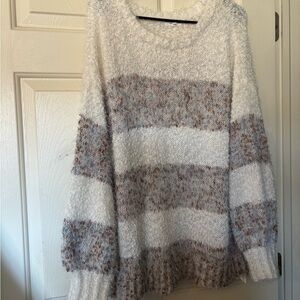 Maurices Soft Knit Striped Sweater - Cream Grey Neutral X LG Comfy Cozy Lantern